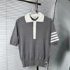 Venda Direta de Fábrica Versão Alta Tb Verão Novo Listrado de Quatro Barras Manga Curta Costas Tricô Filhote Camisa Polo Feminina