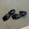 Sandalias Casuales Simples sin Cierre para Mujer, Chanclas Retro de Verano con Tacón de Cuña y Punta Cuadrada para Exteriores