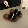 Pantuflas de Algodón de Moda, Pantuflas Peludas para Mujer, Nuevo Estilo para Usar al Aire Libre, Estilo Universitario de Otoño e Invierno, Modernas y Cómodas, Suela Gruesa, Súper Populares para Otoño e Invierno