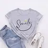 Sonrisa Amor sonrisa Letra Patrón de Flores Estilo Casual AliExpress ebay Explosiones Camiseta de Manga Corta para Mujer Estilo Europeo y Americano