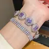 Pulsera Redonda de Zirconia Morada, Lujo Ligero, Nicho, Gama Alta, Pulsera Exquisita, Estilo Palacio, Joyería de Mano Versátil al por Mayor