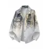 Nueva camisa degradada tie-dye estilo americano para hombre 2026, camisa casual de corte holgado a la moda, prenda de abrigo para hombre