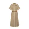 Vestido de manga curta com gola, cinto e acabamento contrastante, design de moda feminina transfronteiriça para comércio exterior de 2026