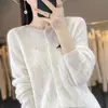 Cárdigan de lana 100% para primavera, nuevo estilo coreano, simple, de cuello redondo, con patrón ondulado, abrigo holgado y elegante para mujer