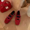 Impresionantes bailarinas de tiras cruzadas para mujer, zapatos Mary Jane con lazo estilo francés, zapatos de un solo color mate con punta cuadrada poco profunda