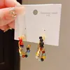 Aretes Asimétricos Retorcidos Geométricos en Forma de C con Cuentas de Piedra Aguja de Plata Estilo Étnico Retro Nicho Aretes de Alta Gama para Mujer