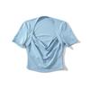 Camiseta ajustada de manga corta con cuello barco para mujer, verano 2023, nuevo estilo europeo y americano, color sólido, elástica, corte entallado, top corto