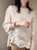 Blusa Pulôver Redonda Bordada Tridimensional de Novo Estilo para Mulheres, Verão 2026, Estilo Europeu, Emagrecedora, Leve, Fluida, Top Feminino, Fina
