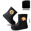 Novas galochas femininas, sapatos aquáticos estilosos com forro de pelúcia, galochas de borracha impermeáveis antiderrapantes cartoon fofas de cano médio, sapatos de borracha à prova d'água com sola macia e resistentes ao desgaste