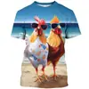 2024 comercio exterior transfronterizo verano nuevo gallo europeo y americano impresión digital 3D manga corta cuello redondo camiseta top para hombre