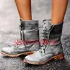 Estilo Popular de Aliexpress Botas de Cuero Retro para Mujer con Cordones Delanteros Botas de Caballero Botas de Suela Gruesa