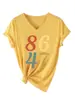 Amazon eBay sitio independiente moda casual versátil mujer 8647 digital cuello V manga corta camiseta en stock