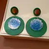 Pendientes redondos de flor de resina con aguja de plata, pendientes de estilo étnico retro exagerado de nicho, pendientes de lujo ligero de alta gama al por mayor