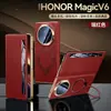 Compatível com capa para celular Honor Magic V6, suporte giratório, sucção magnética, janela de visualização inteligente Honor V6, capa galvanizada de couro genuíno para homens