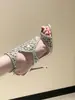 Sapatos de Salto Alto Vazados com Strass Boca de Peixe para Mulheres 2025 Outono e Inverno Novo Estilo Sandália de Uma Tira Sexy Moda Estilo Fada