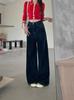 Jeans de Pierna Ancha Cubiertos de Grasa Sumergidos para Mujer Estilo Americano Cintura Alta azul oscuro Pantalones de Pierna Ancha Holgados Casuales Pantalones Perezosos