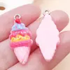 Juguete de Comida Artificial de Resina de 6 Colores Mixtos Colgante de Cono de Helado Multicolor de Fresas Pulsera DIY Llavero Accesorios de Joyería