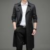 Casaco Trench Coat Masculino Casual de Botão Duplo Longo Acima do Joelho Solto Fino Estilo Primavera e Outono 2026 para Homens de Meia-Idade e Jovens