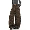 Pantalones anchos de camuflaje retro americano para mujer, nuevo estilo 2026, chic casual, corte holgado, diseño único, pantalones largos casuales