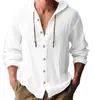 Aliexpress Transfronterizo 2026 Nueva Camiseta con Capucha de Primavera y Verano para Hombre Color Sólido Algodón y Lino Top Casual de Manga Larga para Hombre