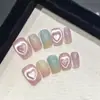 Uñas Postizas Artesanales Ojo de Gato Desmontables Manicura Uñas Cortas Estilo Ballet Tallas Variadas Uñas Postizas 10 Piezas Mayoreo