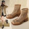 Jinbukang Hollow Martin Boots Mulheres Novas Botas de Verão Finas de Malha Respirável Botas da Moda para Todos os Tipos Botas de Salto Grosso Botas Curtas para Mulheres