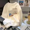 Moletom de Algodão Felpudo Estilo Celebridade da Internet Marca da Moda 2025 Masculino Solto Gola Redonda Estampado Top Básico Esportivo Novo Casual