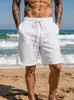 Shorts de verão europeus e americanos transfronteiriços de linho soltos, respiráveis, casuais, esportivos, cor sólida simples com cordão para férias na praia
