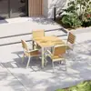Mesas e Cadeiras de Madeira Plástica para Exterior Pátio Varanda Jardim Madeira Anticorrosiva Lazer Ar Livre Resistente à Água Proteção Solar Combinação de Mesa e Cadeiras de Jantar