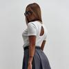 Camiseta Básica de Verano para Mujer Europea y Americana, de Canalé, Hueca, Sencilla, Manga Corta, Estilo 'Hot Girl', Moda Transfronteriza