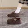 Zapatos tipo Birkenstock de suela gruesa, cálidos y forrados de felpa, nuevos zapatos de algodón invierno 2026, mocasines peludos retro sin cordones para mujer