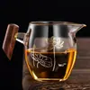 Taza de Falda de Vidrio con Mango de Madera, Taza de Vidrio Resistente al Calor, Taza para Compartir, Divisor de Té, Tetera, Juego de Té Kung Fu