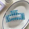 Moda coreana Versátil y a la moda Clip Geométrico de Cuadros Azules Pasador Retro de Gama Alta para la Parte Posterior de la Cabeza Clip de Tiburón