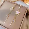 Design Brincos Assimétricos com Franja da Terra Estrela de Cinco Pontas Estilo Coreano Brincos Longos Elegantes Populares Tendência Ins
