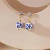 Novos Brincos de Pérolas de Porcelana Azul e Branca Retrô Mais Vendidos Transfronteiriços Design Simples de Nicho Cordão de Pérolas Douradas Brincos de Cerâmica para Mulheres