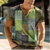 Comercio Exterior Transfronterizo Camiseta Nueva de Manga Corta para Hombre con Estampado Digital 3D y Tapeta Frontal de 3 Botones, Ropa Casual de Moda para Hombre