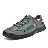 Verão Transfronteiriço Novo Masculino Vazado Respirável Sola Grossa Costurado à Mão Couro Sapatos Resistentes ao Desgaste Externo Biqueira de Tela Sandálias