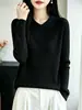 Camisa Andy de Veludo com Gola Lapela e Fivela Feminina Outono Inverno Simples Elegante Malha Top Macio Aderente Quente Manga Longa Pulôver Camada Base