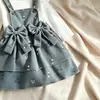 AliExpress Otoño/Invierno Nuevo Mono de Canalé de Color Sólido para Bebé y Niño Pequeño Vestido de Pana con Flores y Tirantes de Lazo Set de Diadema
