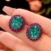 Nuevo Set Huabi Joyería 2025 Base de Cobre Chapado en Oro Imitación Verde Para Oro Negro Gama Alta Forma de Huevo para Mujer Piedra 15*20