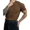 Verão fino pescoço redondo manga curta suéter masculino slim fit esticar moderno versátil design vertical listrado meia manga t-shirt