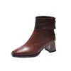 Botas de tornozelo femininas de bico quadrado, com salto grosso e alto, coleção outono/inverno 2026, modernas e versáteis, forradas com fleece, de cano justo