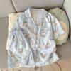 Fábrica de Origen Verano Nuevo Cárdigan Solapa Pijama de Niña Dulce Manga Corta Shorts Conjunto de Ropa para el Hogar de Mujer