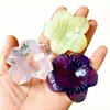 Fluorita púrpura natural tallada flor de cinco pétalos adorno decorativo lavanda moda cristal joyería