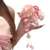 Horquilla de flor con borla rosa, pinza lateral para flequillo, accesorio para fotos con ambiente playero, accesorio para cheongsam, pinza para el pelo para mujer