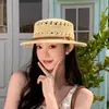 Elegante Sombrero Plano Hueco Estilo Francés para Mujer, Sombrero de Sol con Protección Solar, Versátil Sombrero de Sol de Playa para Verano