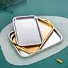 Acero Inoxidable Dorado Rectangular Plato Dulcero Plato de Cena Bandeja Plato Plano Estilo Japonés Plato Cuadrado Vintage Estilo Antiguo