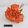 6 peônias artificiais em cores de outono com bordas texturizadas, buquê para arranjo de cena, decoração de casamento e hotel, buquê de mão cor de rosa chá, flores artificiais