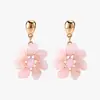 ZA Amazon EU Pendientes de Flor de Resina Siete Pétalos Rosa Pendiente Fresco Colgante Rosa Lindo Flor Tridimensional Pendiente