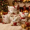 Funda decorativa para mesa de centro y ventanal en combinación de colores rojo y dorado, funda de cojín de reno y árbol de Navidad, funda lavable para ambiente festivo en casa